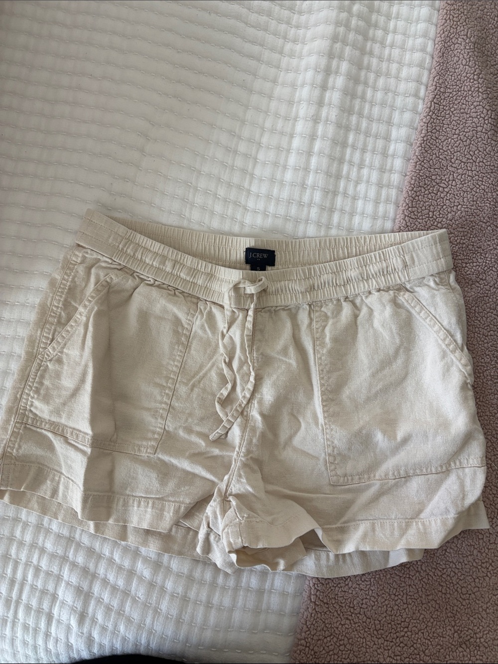 J. Crew Women's Cream Drawstring Casual Linen-Blend Shorts